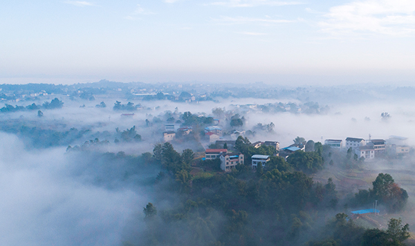 图片默认标题_fororder_山村薄雾萦绕似水墨仙境（1）