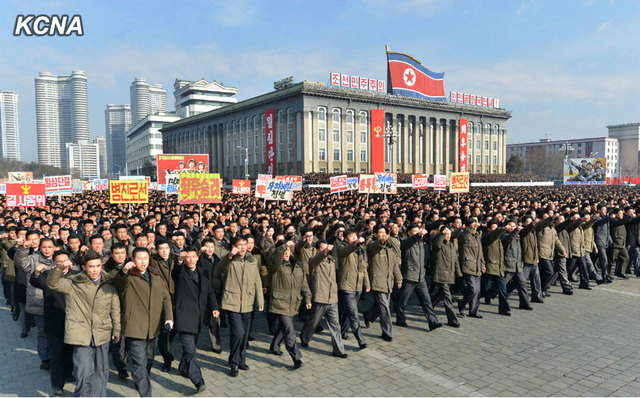 朝鲜平壤集会声讨美国反朝人权活动图