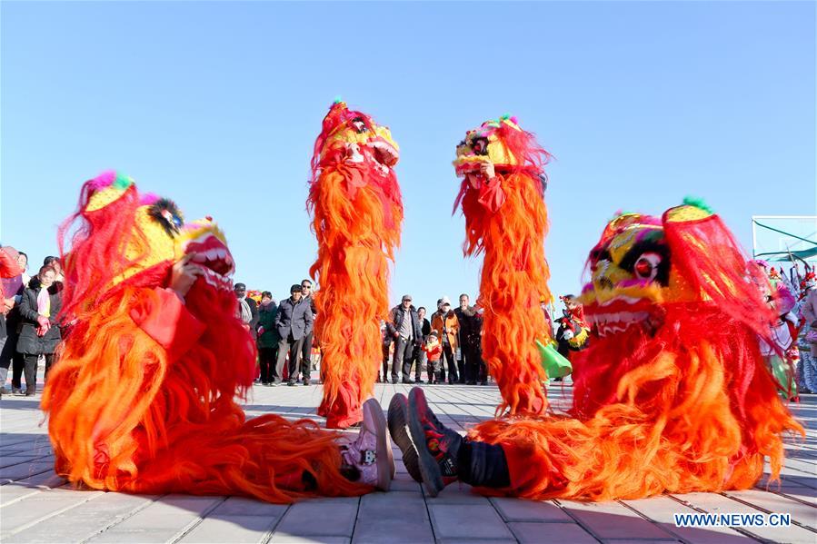 "Shehuo" performance team rehearse for Chinese Spring Festival in China's Gansu