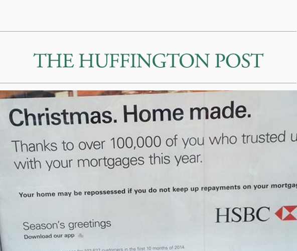 赫芬顿邮报   威胁收回房产 汇丰银行奇葩圣诞祝福引吐槽