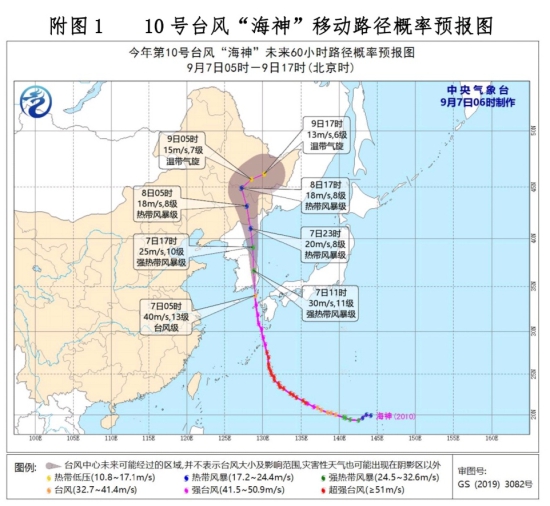 台风“海神”即将登陆朝鲜半岛南端 9月7日白天吉林省东南部有大到暴雨