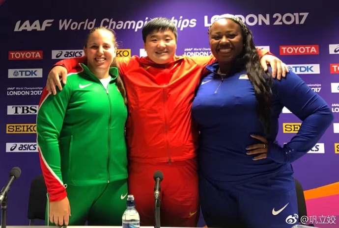2017年田径世锦赛女子铅球决赛,中国选手巩立姣凭借第五投的19米94