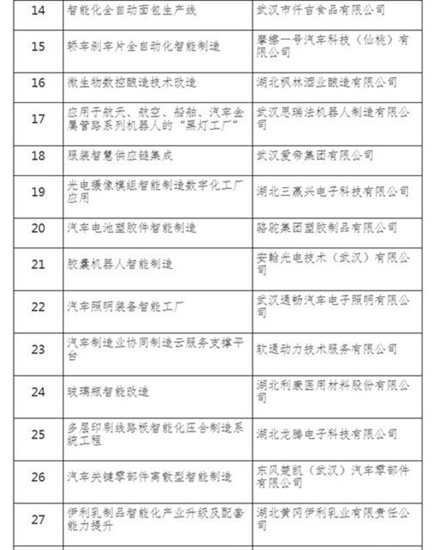 2018湖北省智能制造试点示范项目出炉 31家企业榜上有名
