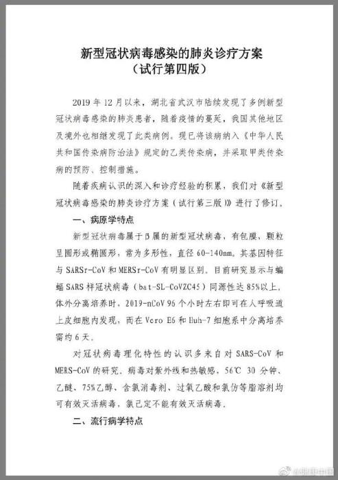 #中国新闻网#官方印发第四版新型肺炎诊疗方案 倡导中西医并重