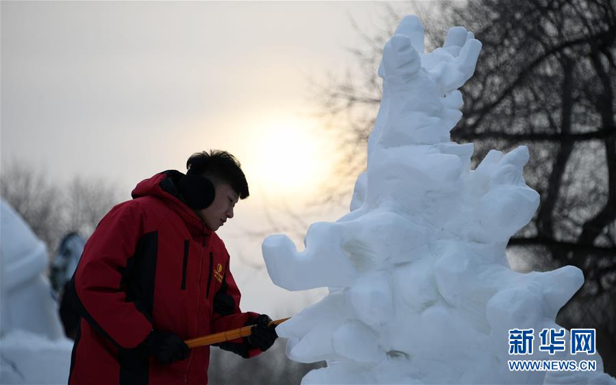 大学生雪雕赛尽展“冬之韵”