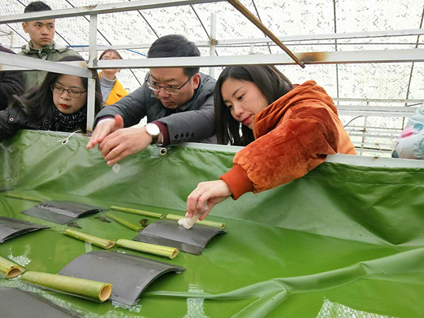 图片默认标题_fororder_参加揭牌仪式人员投放爬沙虫虫苗（摄影：王一梦）