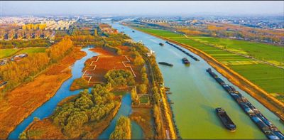 京杭大运河山东台儿庄段 河滩地变身湿地公园