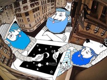 法国艺术家创作奇幻天幕画 插画与天空交融