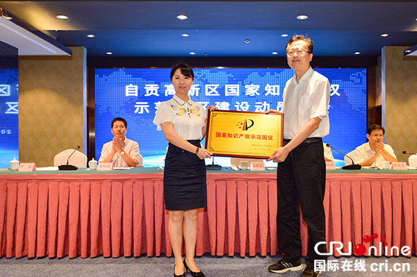 图片默认标题_fororder_四川省知识产权局副局长杨早林向自贡高新区授予了“国家知识产权示范园区”牌匾（摄影-廖志全）