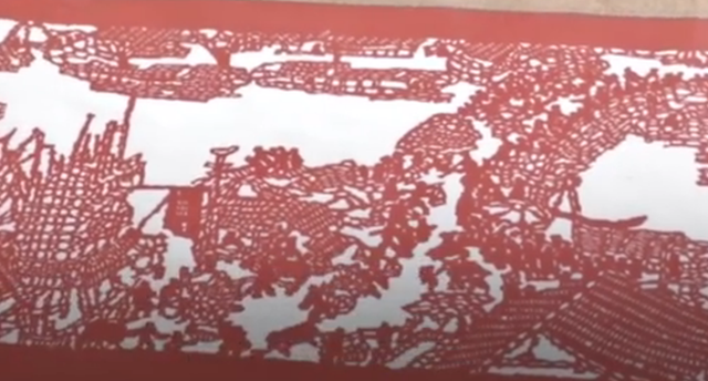 「清明上河図」 ちぎり絵を作成