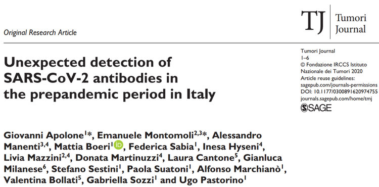 欧洲头条丨《肿瘤杂志》发表研究结果：意大利去年9月份可能就存在新冠病毒