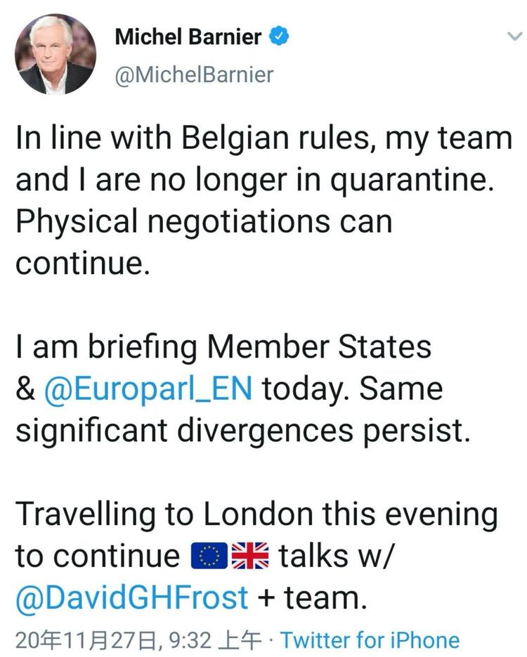 欧盟谈判代表称欧英仍存重大分歧 双方将在伦敦继续谈判