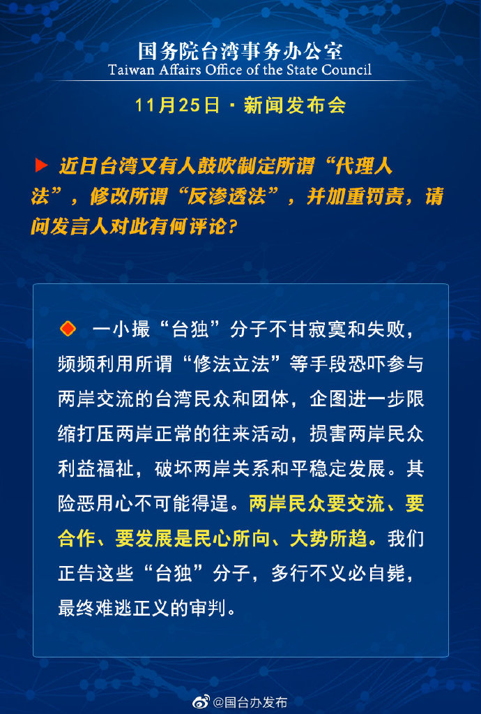 国务院台湾事务办公室11月25日·新闻发布会 国务院台湾事务办公室11月25日·新闻发布会