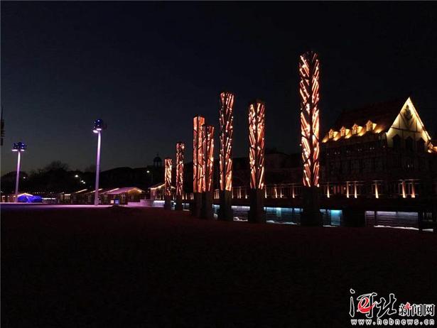 北戴河璀璨街景灯光照亮红红火火欢乐中国年
