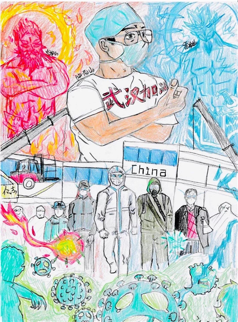 武汉江岸区学子创作"抗疫情 宅生活"主题绘画作品