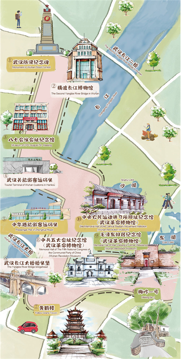武汉发布首份红色旅游手绘地图 新编6条红色旅游经典线路