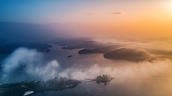 云雾缭绕仙海湖 供图 绵阳市仙海水利风景区