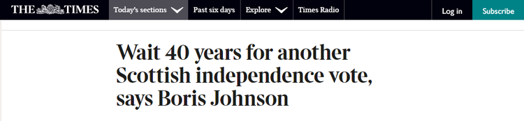 苏格兰欲公投“脱英入欧” 约翰逊：再等40年吧！