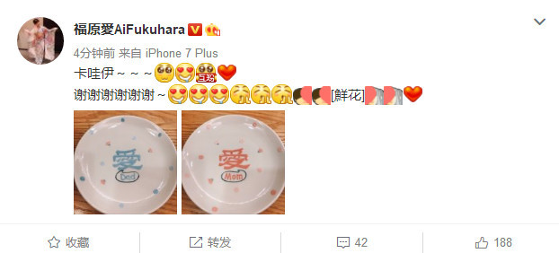福原爱秀情侣款餐盘 宣告即将升级人父人母