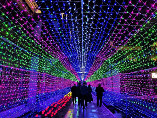 游客穿越灯光隧道(邛崃市委宣传部 供图)