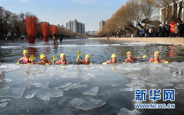 冬泳活动周北京亮马河站活动举行