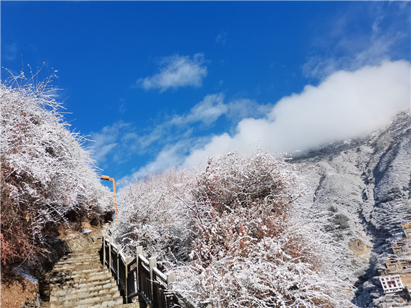 阿坝州马尔康市迎来2021年第一场雪