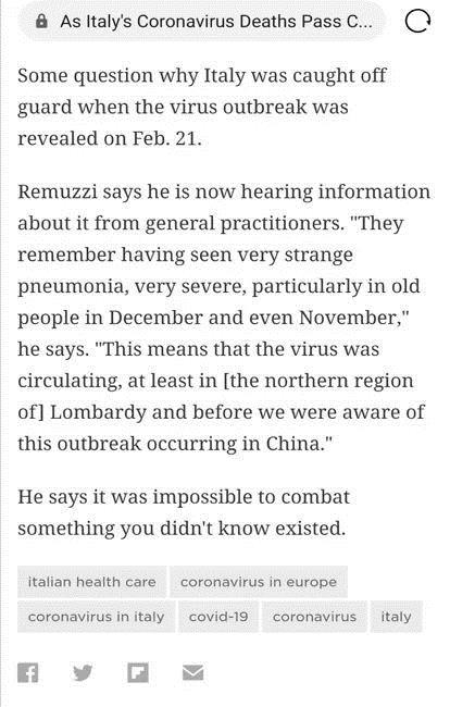 环球时报@意大利知名专家：中国疫情暴发前，病毒或已在意大利传播了