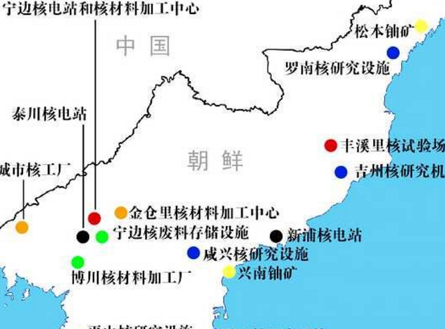 朝鲜核设施和试验基地示意图.