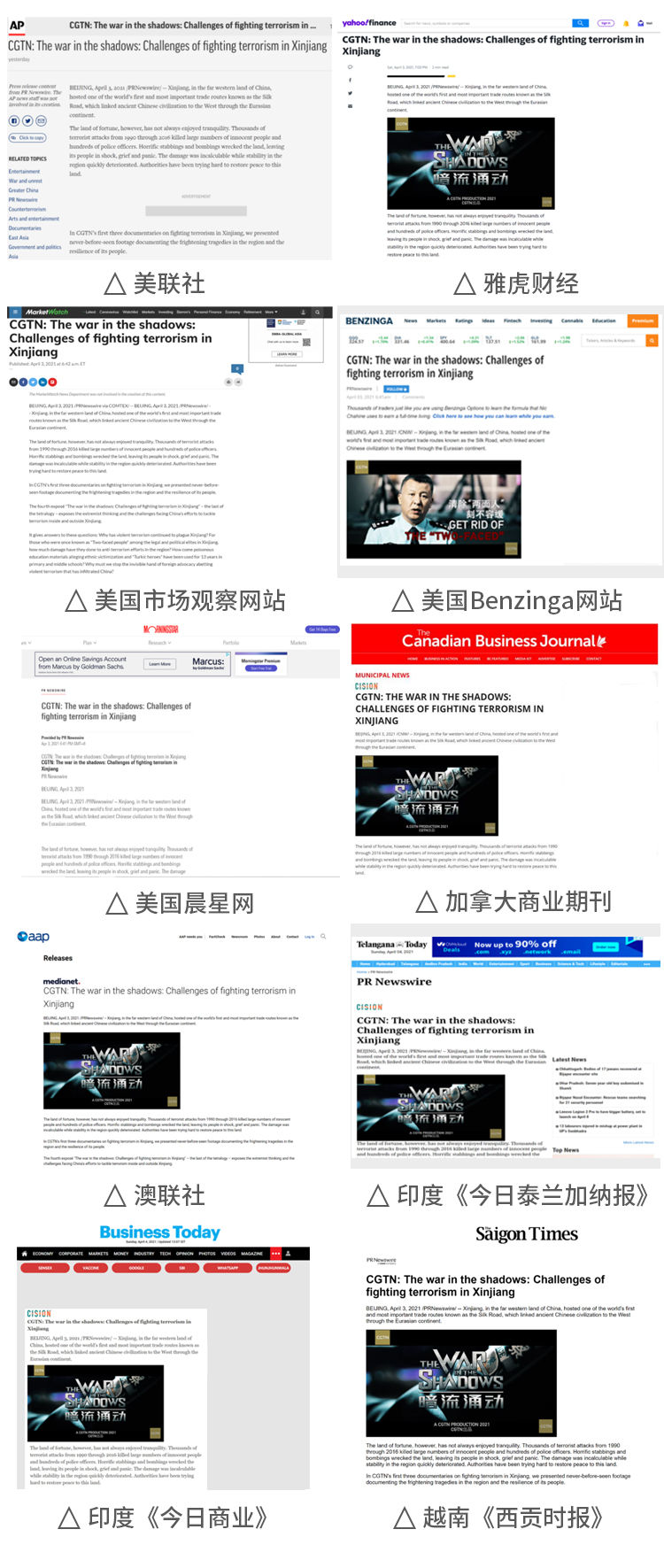 cgtn特稿获得美联社,雅虎财经,美国市场观察网站,晨星网,澳联社