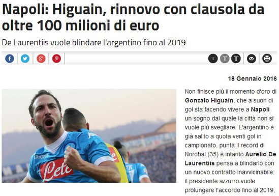 Higuain in 20 fights 20 goals to prove safety dust record contract imminent breach of a strong rebound in the online