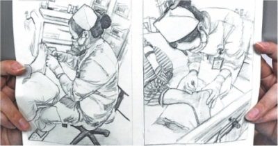 患者手绘护士工作素描记录感人瞬间