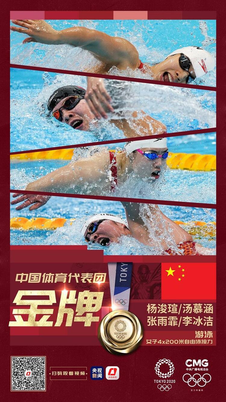 第14金！打破世界纪录 中国队夺得游泳女子4x200米自由泳接力金牌