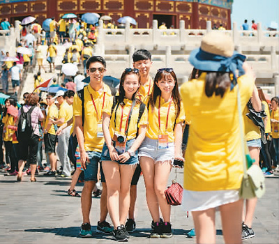 图片默认标题_fororder_參加“臺胞青年千人夏令營”的台灣青年在北京天壇合影。（資料照片）
