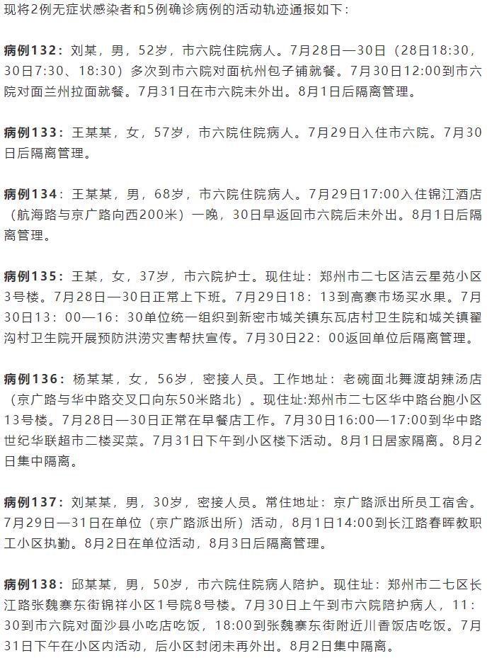 郑州通报2例无症状感染者和5例确诊病例活动轨迹