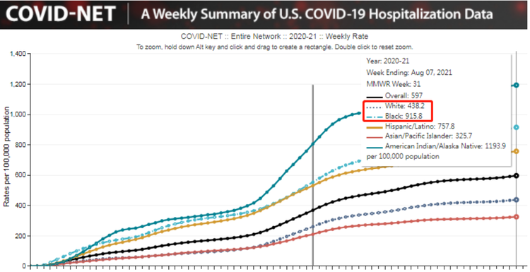 最新数据显示,疫情期间,非洲裔美国人的新冠肺炎住院率为每10万人915