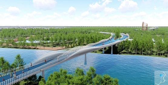 西安高新区沣潏跨河景观飘桥即将完工
