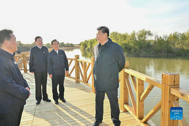 Pangulong Tsino, naglakbay-suri sa bunganga ng Dilaw na Ilog_fororder_20211021XiJinping8