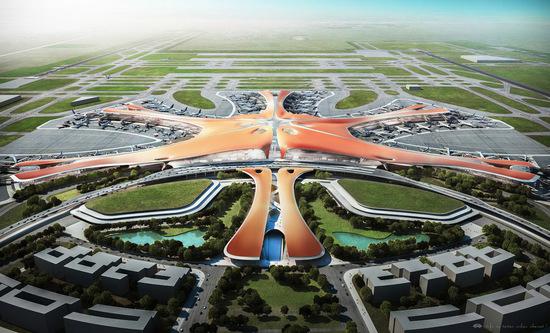 北京新机场设计鸟瞰图"充满想象" 遭网友戏谑(图)