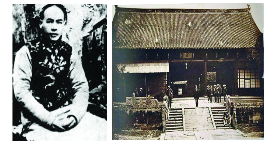 1900年10月，兴中会员史坚如（左）在广东巡抚衙门（右）后花园炸伤粤督德寿