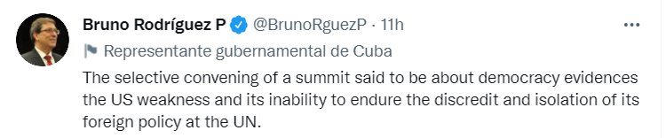 古巴外长：“民主峰会”恰恰印证了美国的软弱