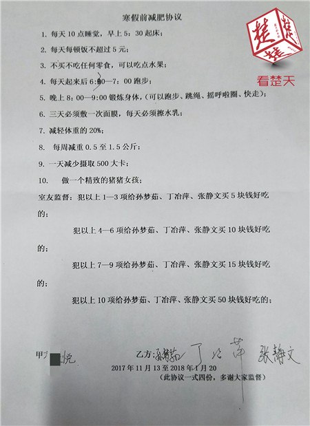 女大学生和室友签“瘦身合约”，一周减掉6斤