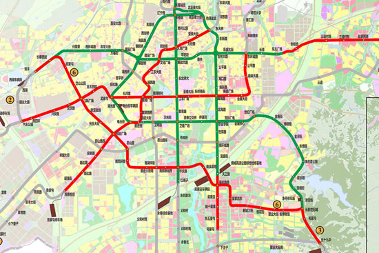 长春市城市轨道交通线网规划图(红色为在建线路) 供图 长春市轨道交通