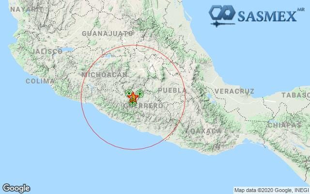1级地震,震源中心位于墨西哥中南部的格雷罗州的特罗罗亚潘市西南方向