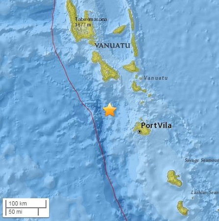 瓦努阿图附近海域发生5.0级地震 震源深10公里