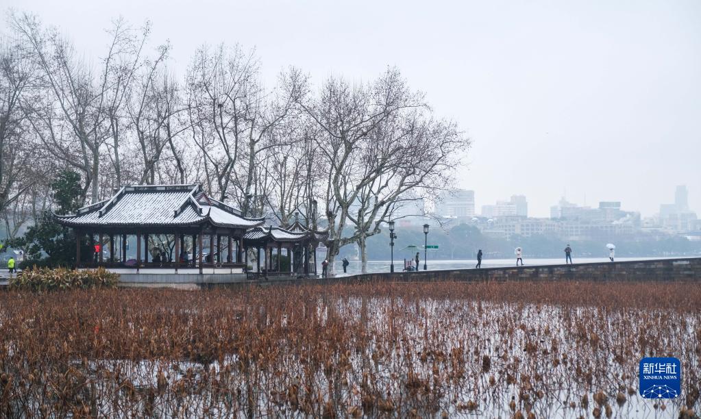 杭州西湖迎来新年初雪