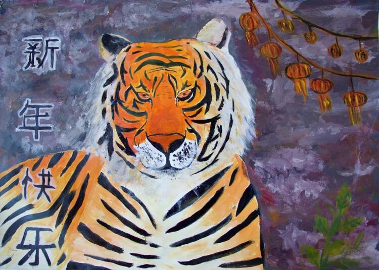 在这些绘画作品上,波黑的学生们不仅把虎的形