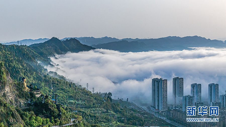 【城市远洋带图】一城山色半城雾 重庆晨雾绕城似梦幻“海景”