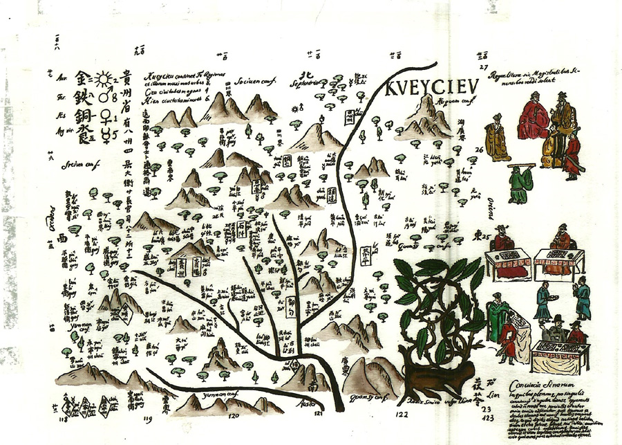 卜弥格绘制的中国地图图片