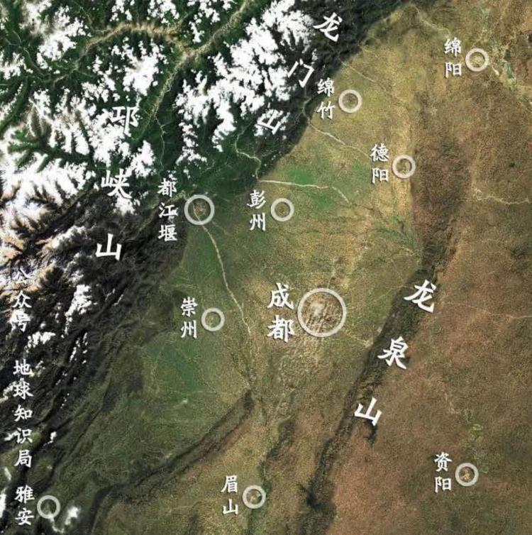 成都平原地形图.图据地球知识局