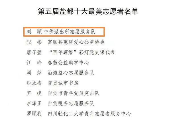 自贡:“春蚕”民警刘顺 志愿服务时长超1000小时_fororder_“盐都十大最美志愿者”获奖名单